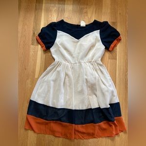 Vintage style white, navy blue and orange mini party dress Sz 2